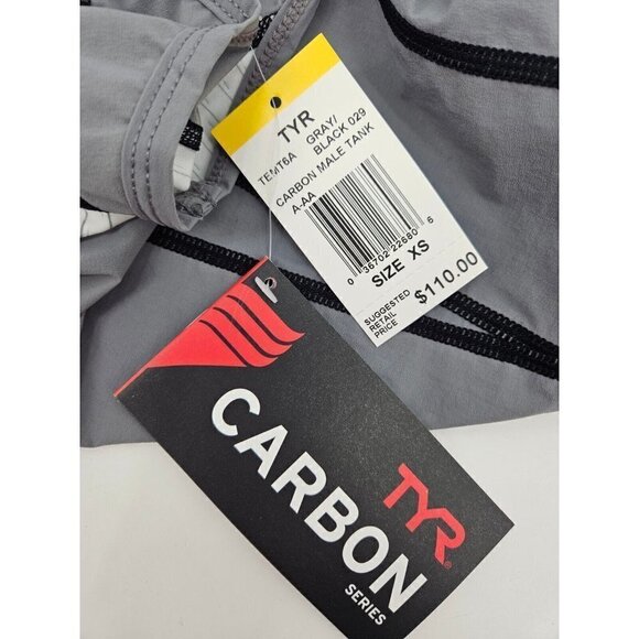 New TYR Carbon Tri Tank Mens XS Gray Black Triathlon Shirt - Picture 4 of 4